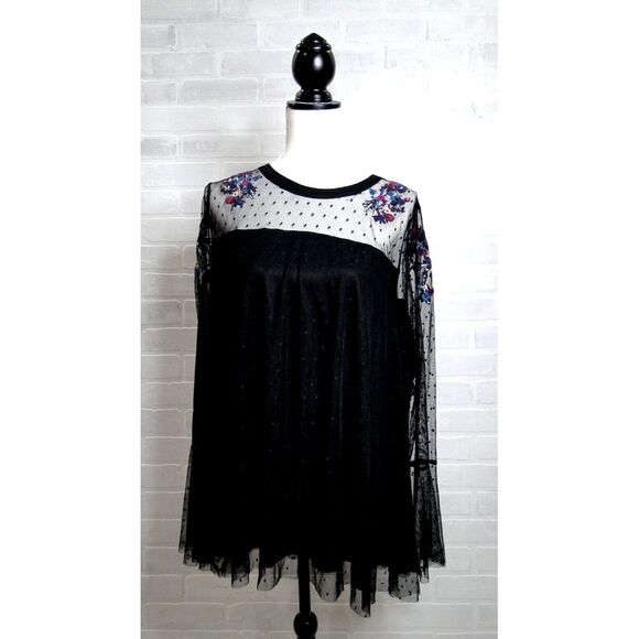 Lane Bryant Black Mesh Sheer‎ Lace Tunic Gothic Shirt Embroidered size 22/24 - Picture 1 of 5